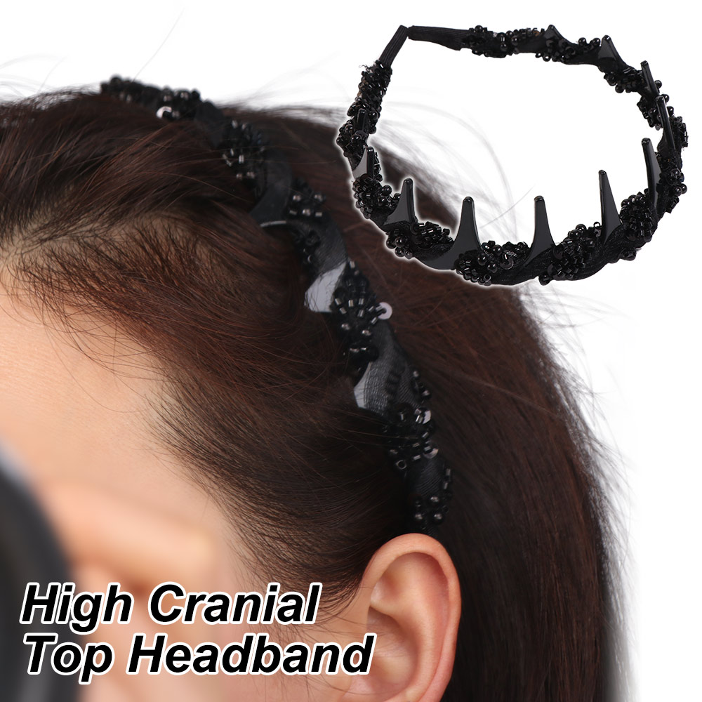Korean Lifestyle - Toothed Wave Headband with Beaded Korean